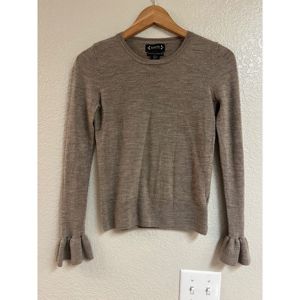 Nanette Nanette Lepore Merino Wool Ruffle Cuff Sweater Taupe Brown XS